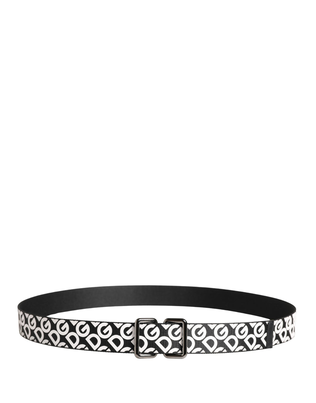Dolce &amp; Gabbana White Black Logo Leather Metal Buckle Belt