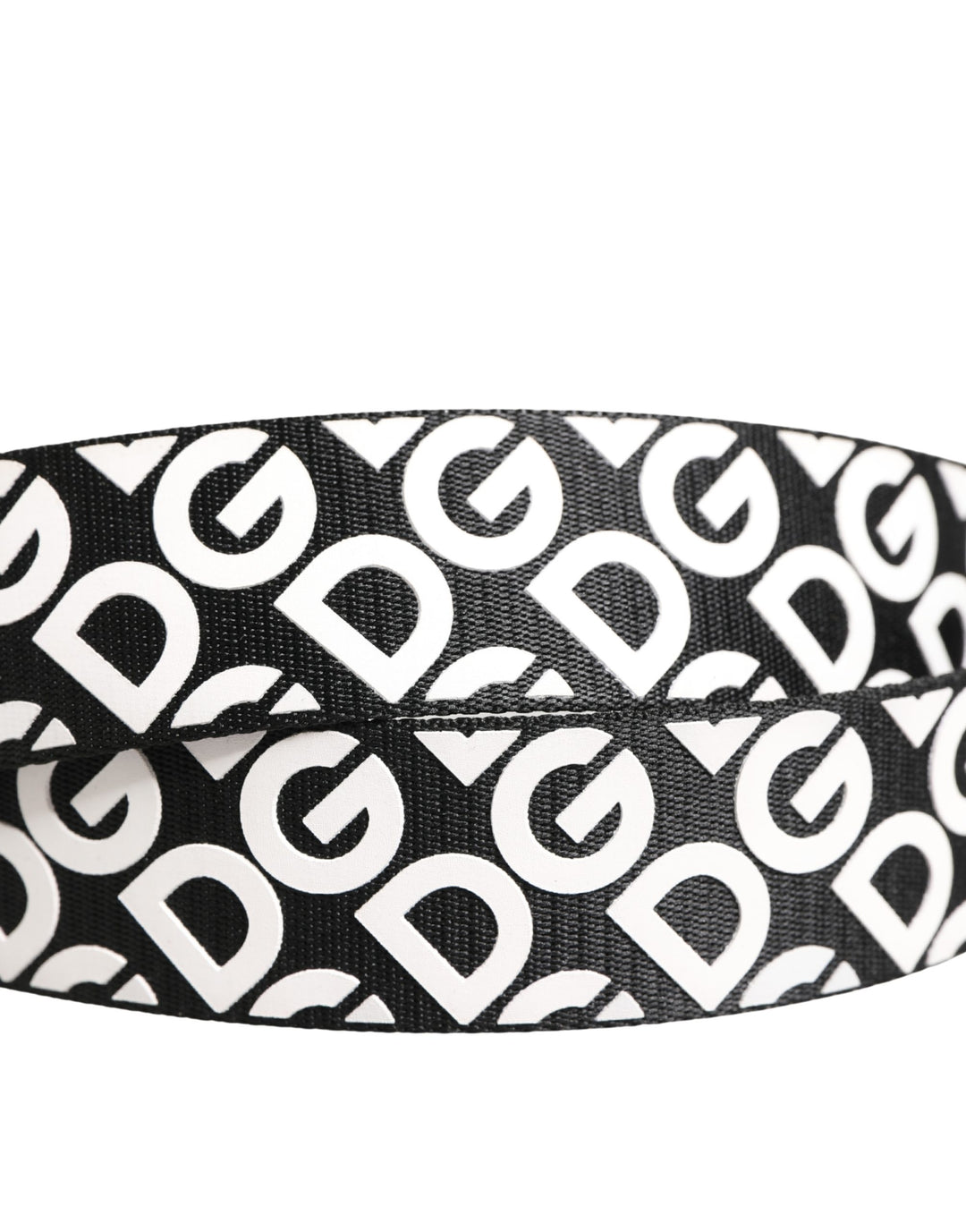 Dolce &amp; Gabbana White Black Logo Leather Metal Buckle Belt
