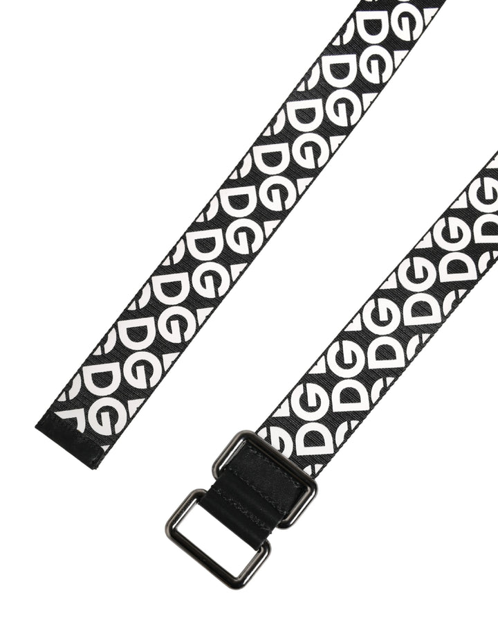 Dolce &amp; Gabbana White Black Logo Leather Metal Buckle Belt