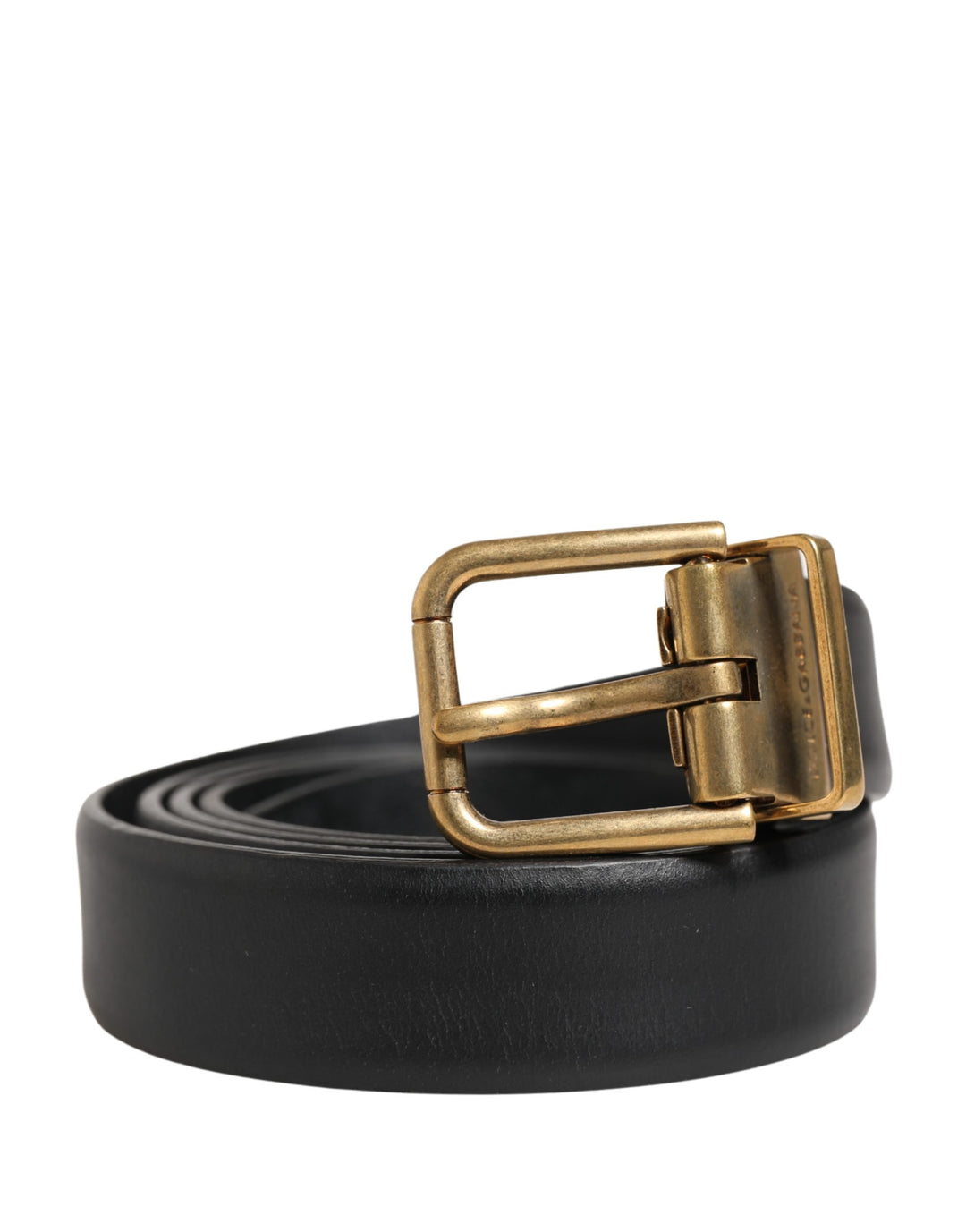 Dolce &amp; Gabbana Men Black Classic Leather Metal Buckle Belt