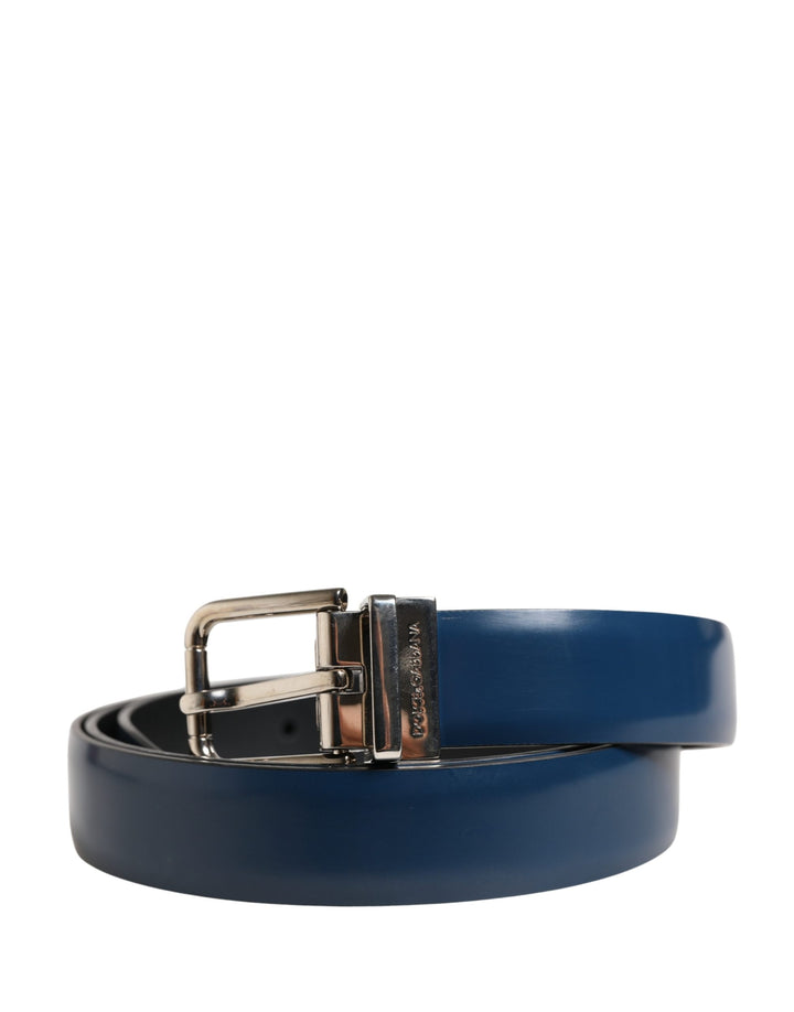 Dolce &amp; Gabbana Men Blue Classic Leather Metal Buckle Belt