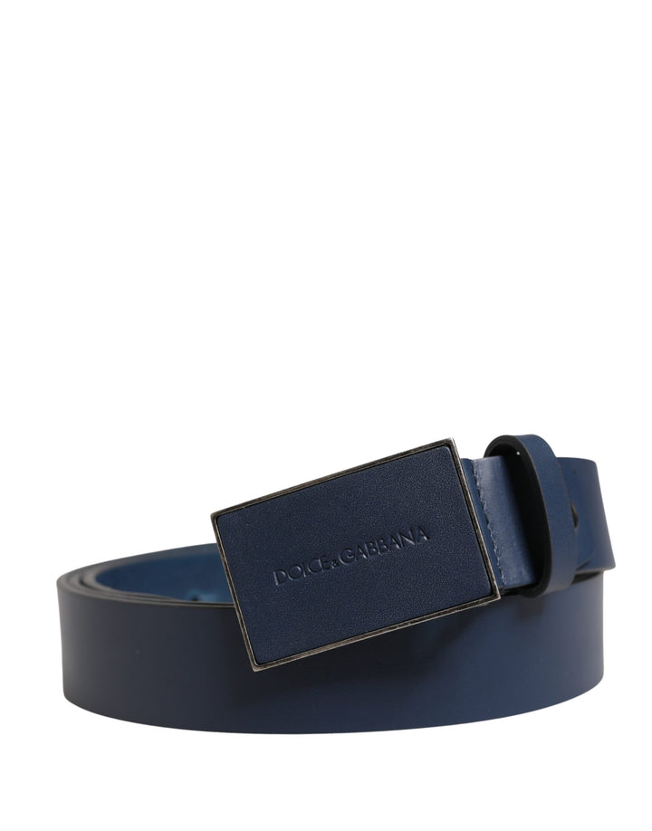 Dolce &amp; Gabbana Men Blue Calf Leather Logo Metal Buckle Belt