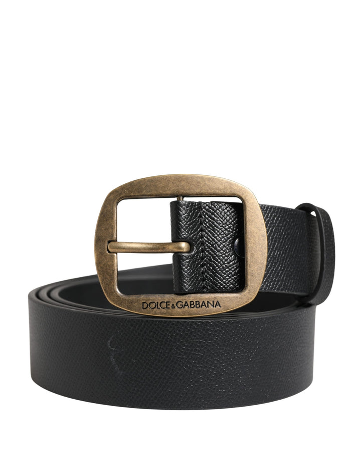 Dolce &amp; Gabbana Men Black Classic Leather Metal Buckle Belt