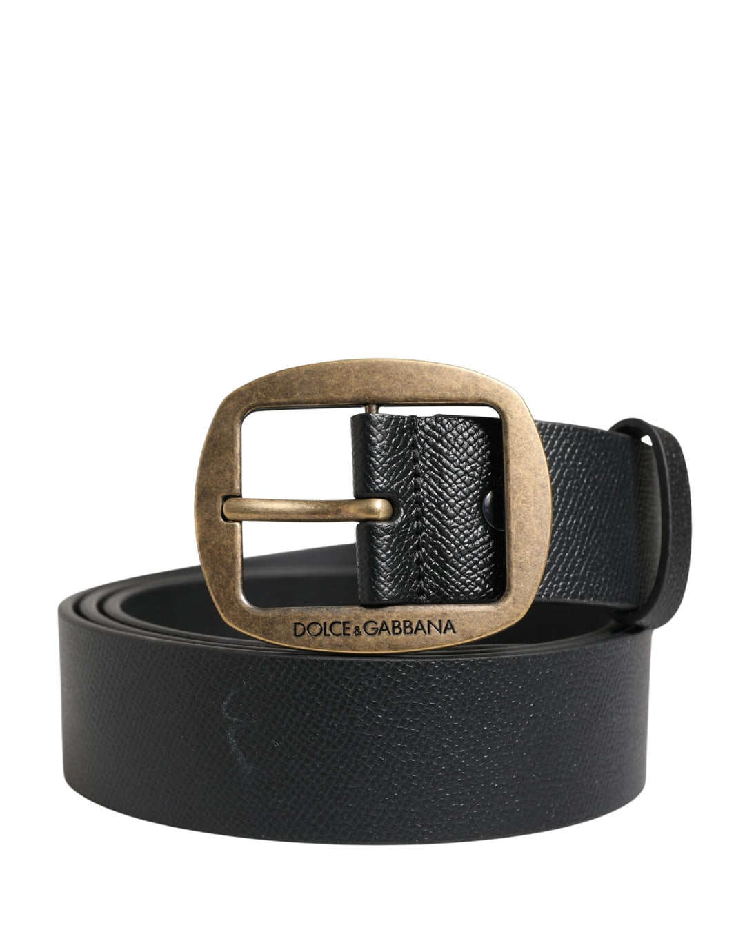 Dolce &amp; Gabbana Men Black Classic Leather Metal Buckle Belt