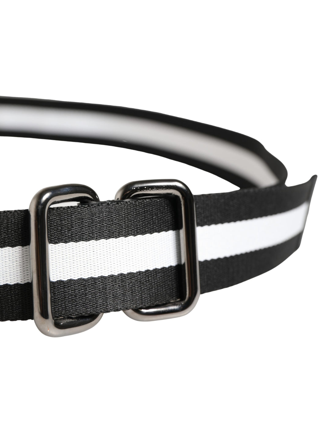 Dolce &amp; Gabbana Men Black White Nylon Logo Metal Buckle Belt