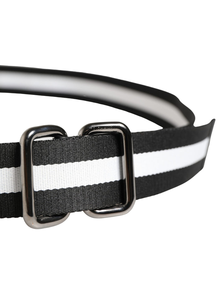 Dolce &amp; Gabbana Men Black White Nylon Logo Metal Buckle Belt
