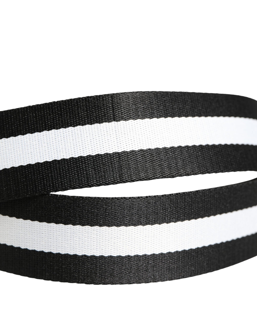Dolce &amp; Gabbana Men Black White Nylon Logo Metal Buckle Belt