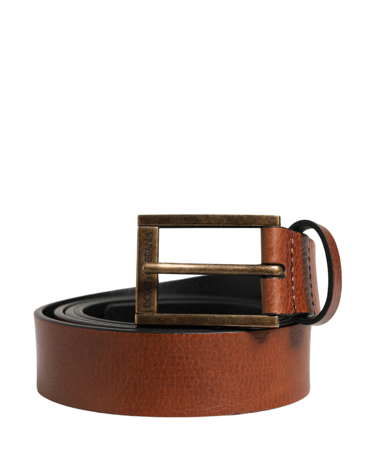 Dolce &amp; Gabbana Men Brown Leather Classic Metal Buckle Belt