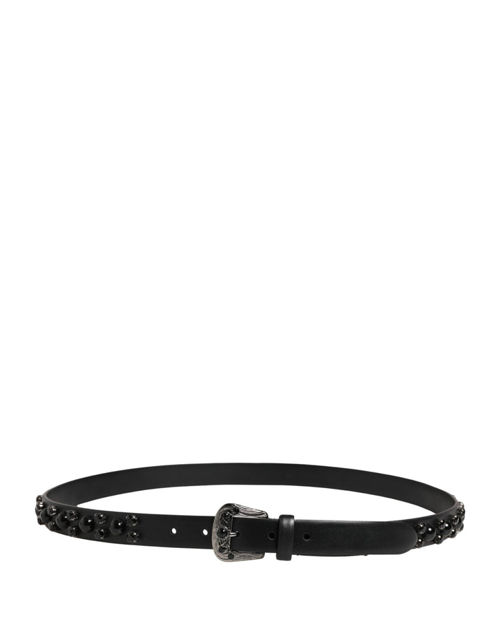 Dolce &amp; Gabbana Men Black Calf Embellished Metal Buckle Belt