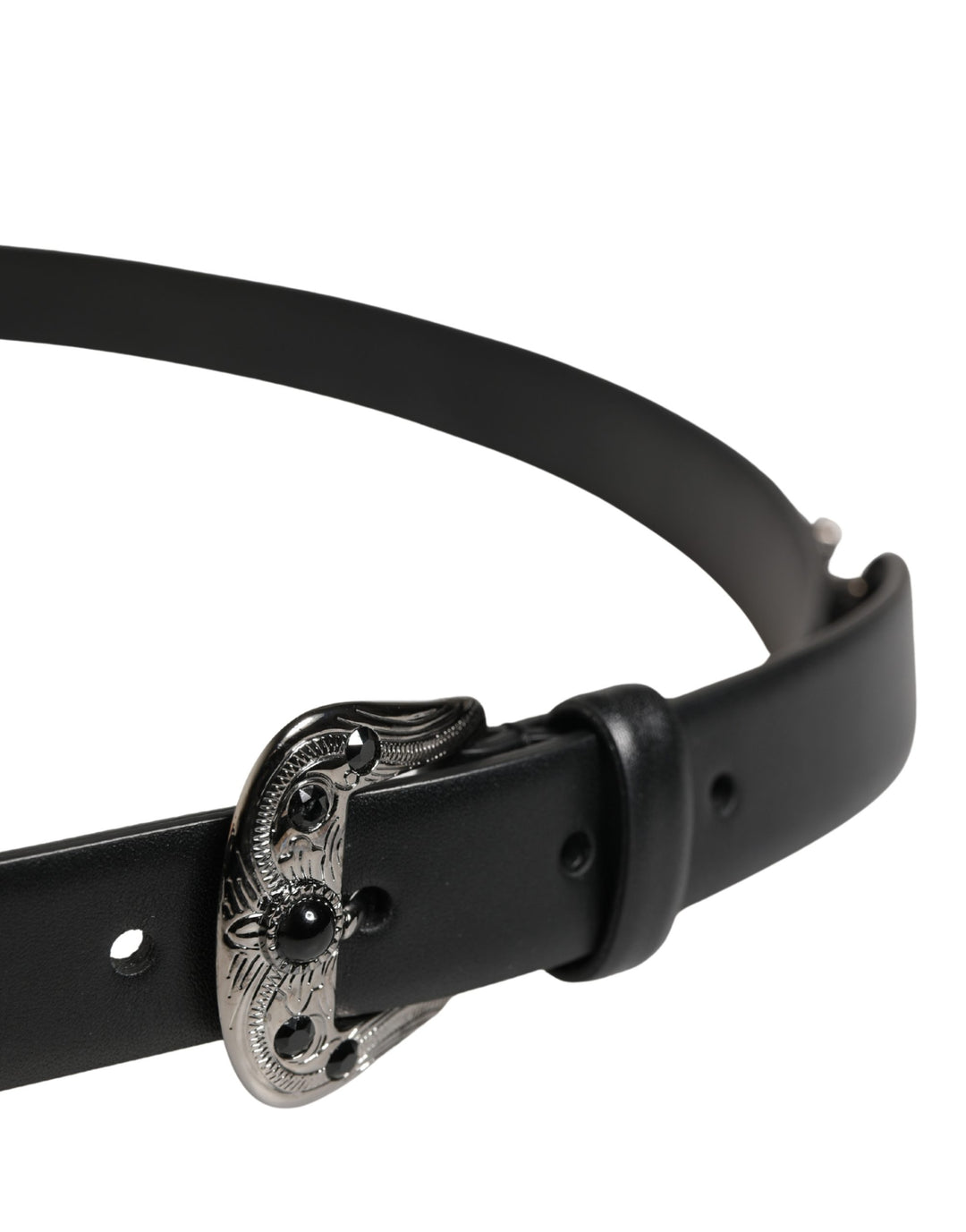 Dolce &amp; Gabbana Men Black Calf Embellished Metal Buckle Belt