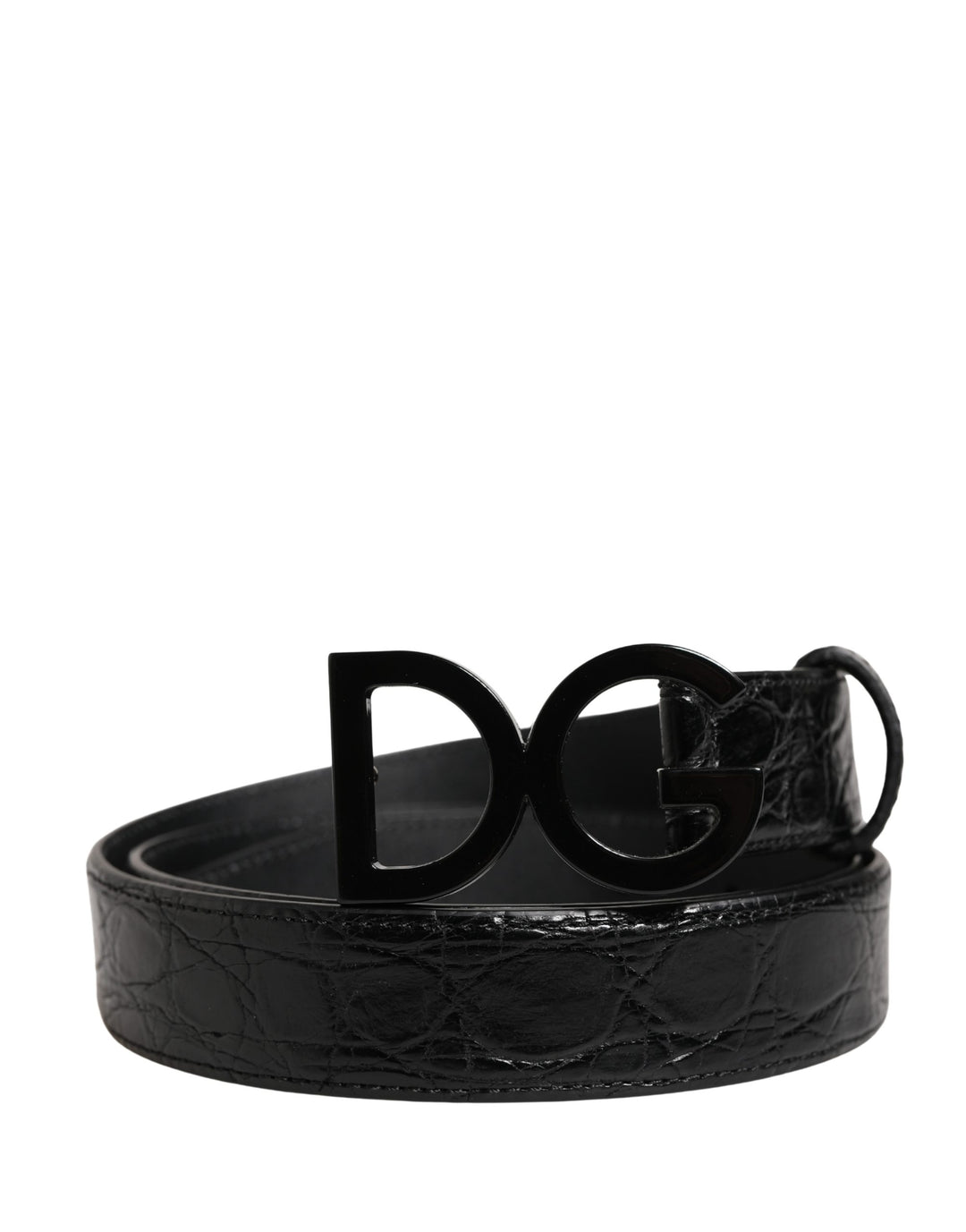 Dolce &amp; Gabbana Men Black Exotic Leather Logo Buckle Belt