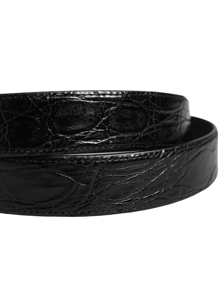Dolce &amp; Gabbana Men Black Exotic Leather Logo Buckle Belt