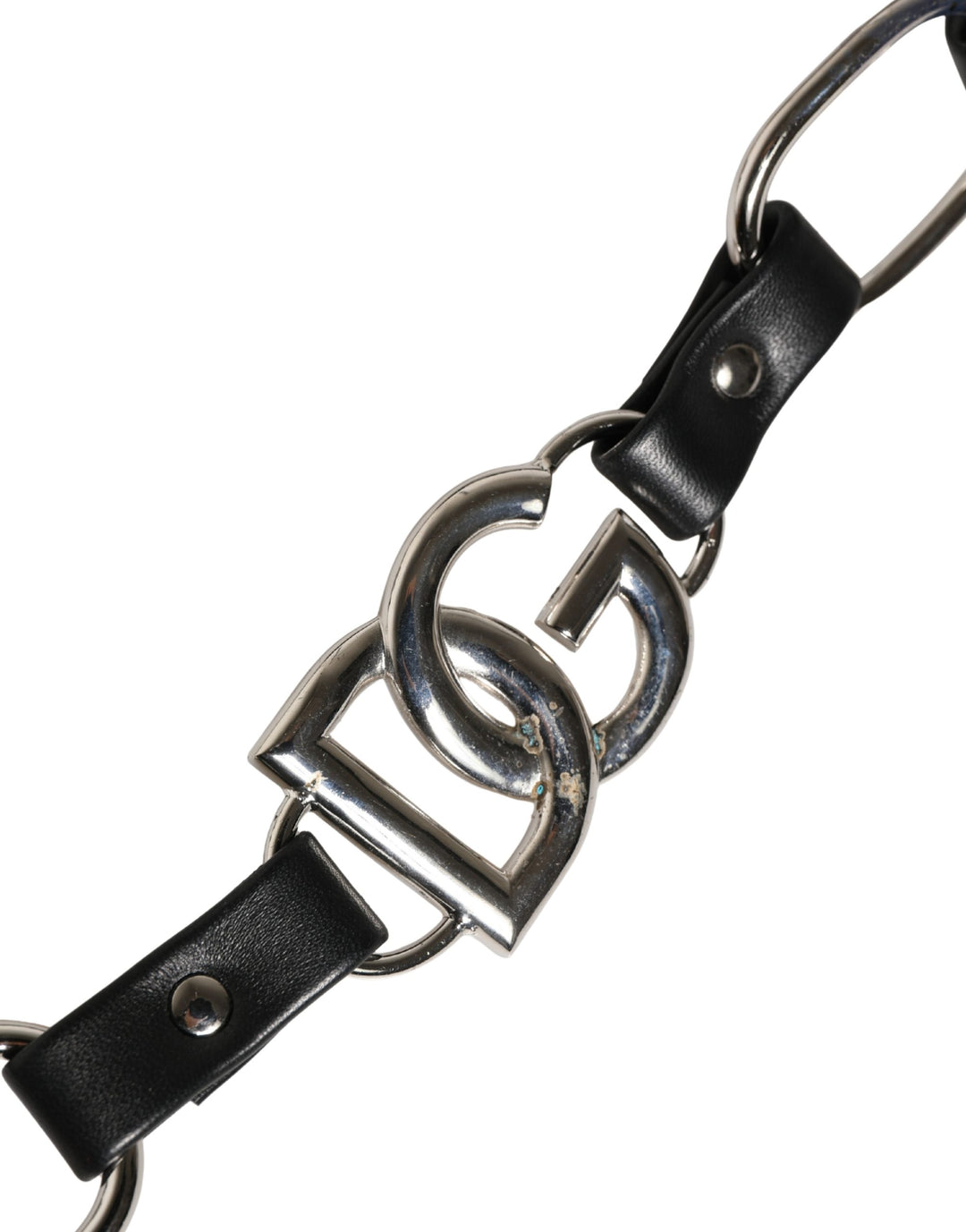 Dolce &amp; Gabbana Black Leather Silver Chain Bag Accessory Shoulder Strap