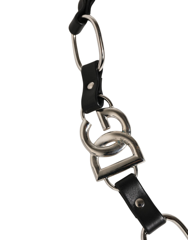 Dolce &amp; Gabbana Black Leather Silver Chain Bag Accessory Shoulder Strap
