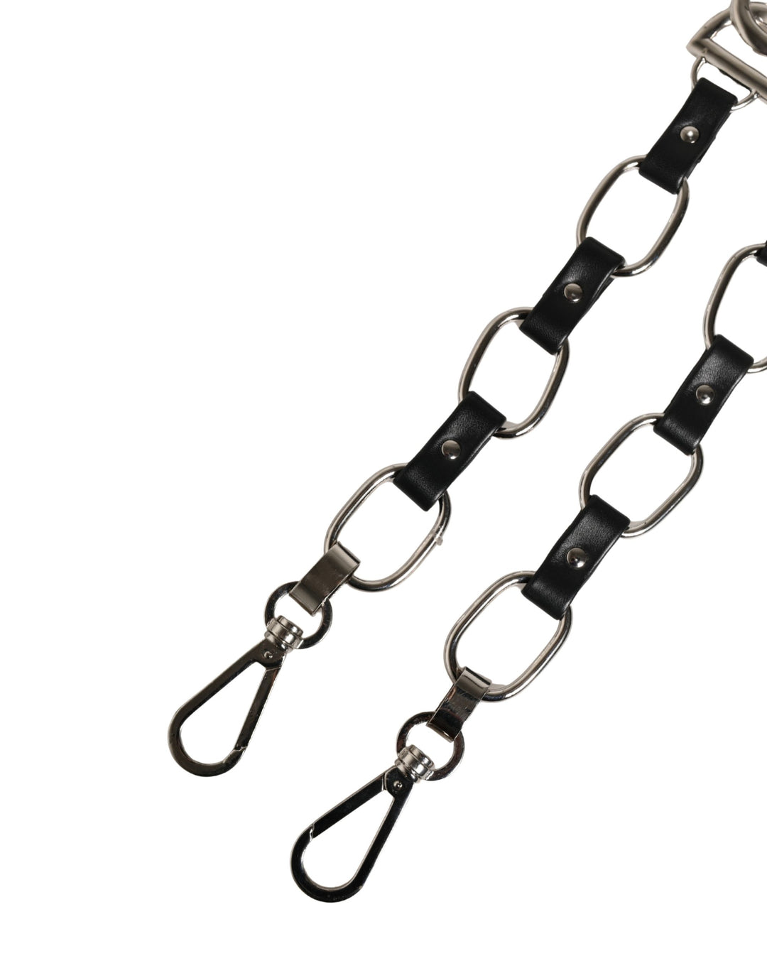 Dolce &amp; Gabbana Black Leather Silver Chain Bag Accessory Shoulder Strap