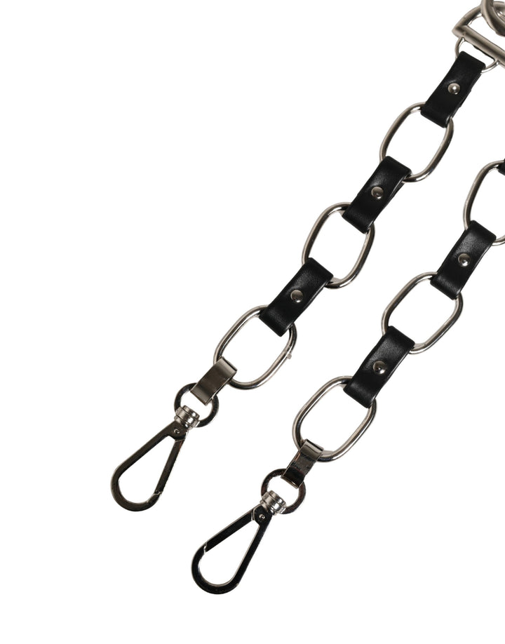 Dolce &amp; Gabbana Black Leather Silver Chain Bag Accessory Shoulder Strap