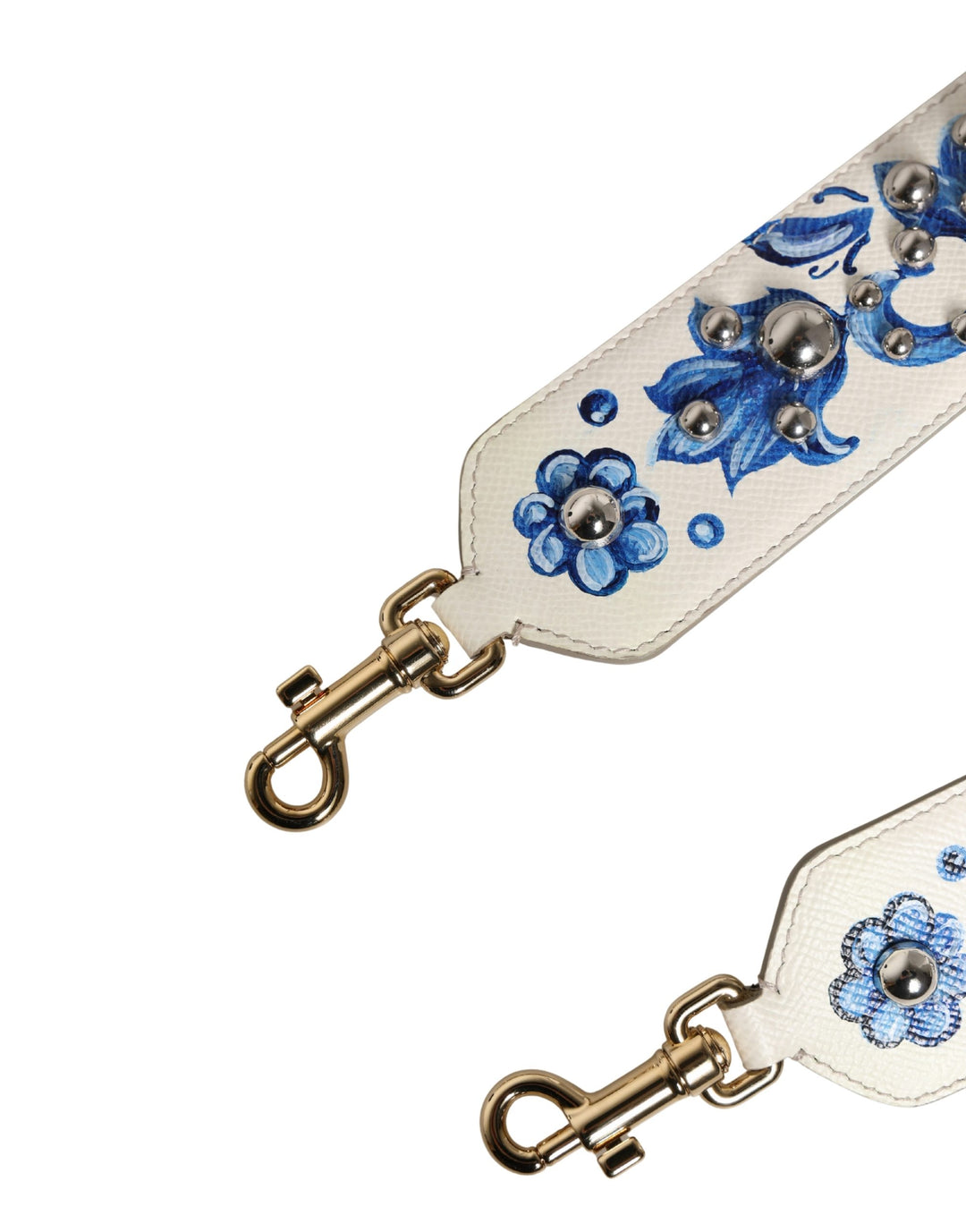 Dolce &amp; Gabbana White Blue Floral Leather Stud Accessory Shoulder Strap