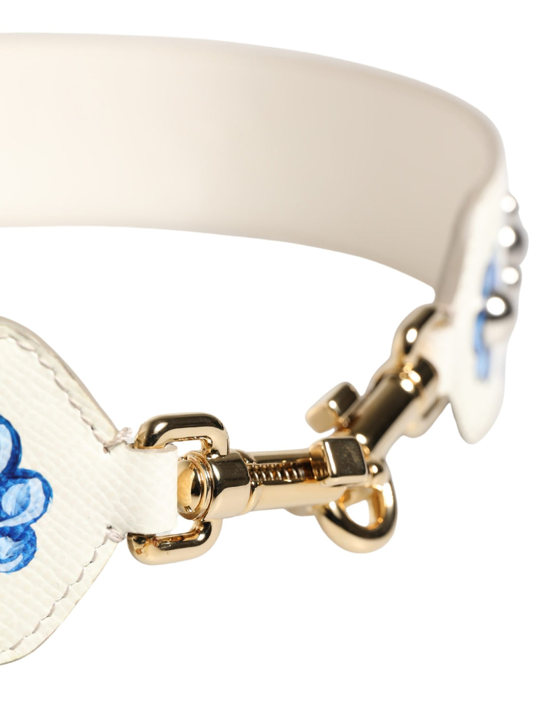 Dolce &amp; Gabbana White Blue Floral Leather Stud Accessory Shoulder Strap