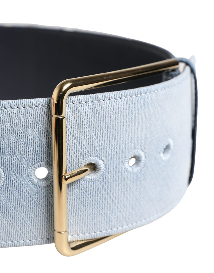 Dolce &amp; Gabbana Blue Two Tone Denim Gold Metal Buckle Belt