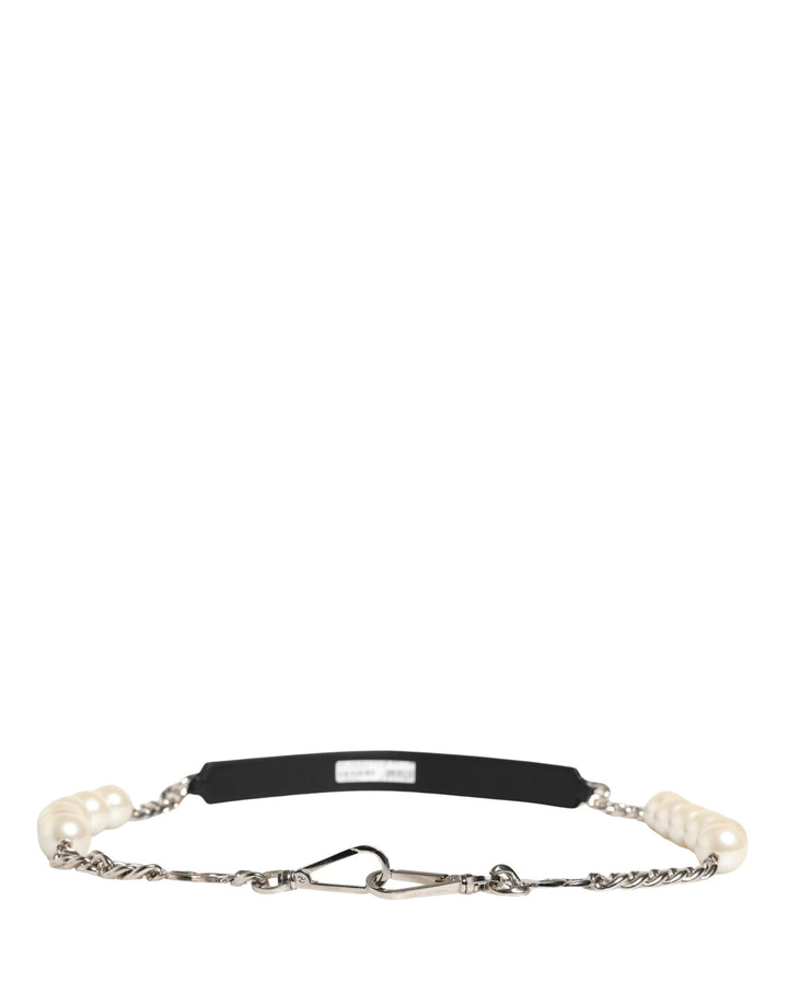 Dolce &amp; Gabbana Black Leather Silver Chain Bag Accessory Shoulder Strap
