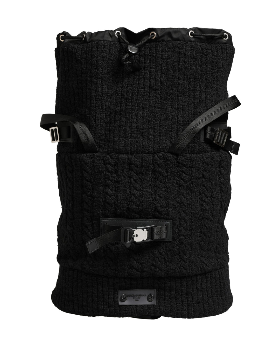 Dolce &amp; Gabbana Black Tricot Wool Blend Duffel Backpack Travel Borse Bag