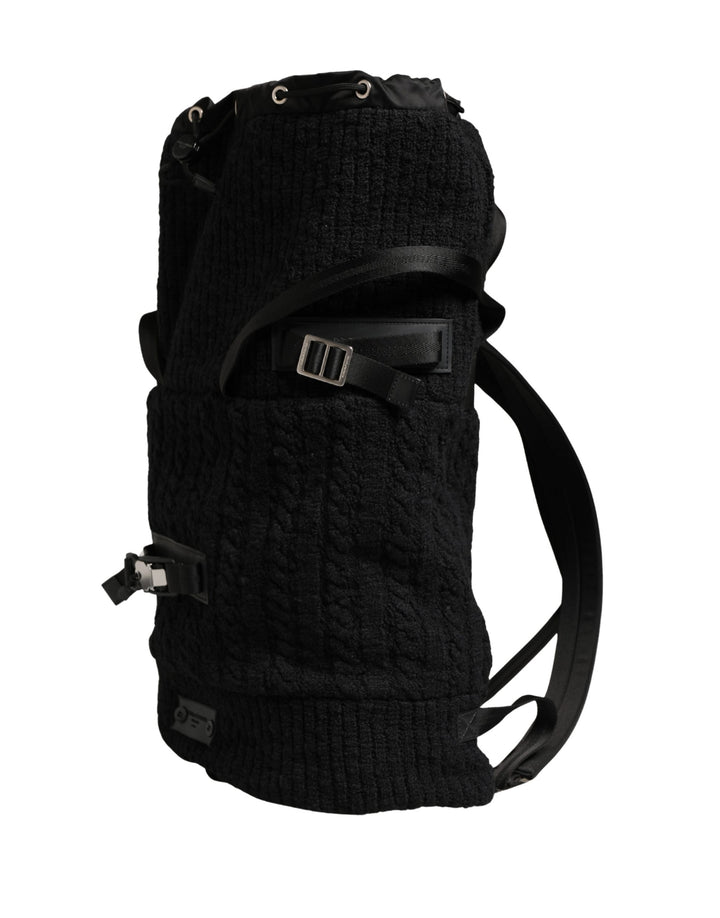 Dolce &amp; Gabbana Black Tricot Wool Blend Duffel Backpack Travel Borse Bag