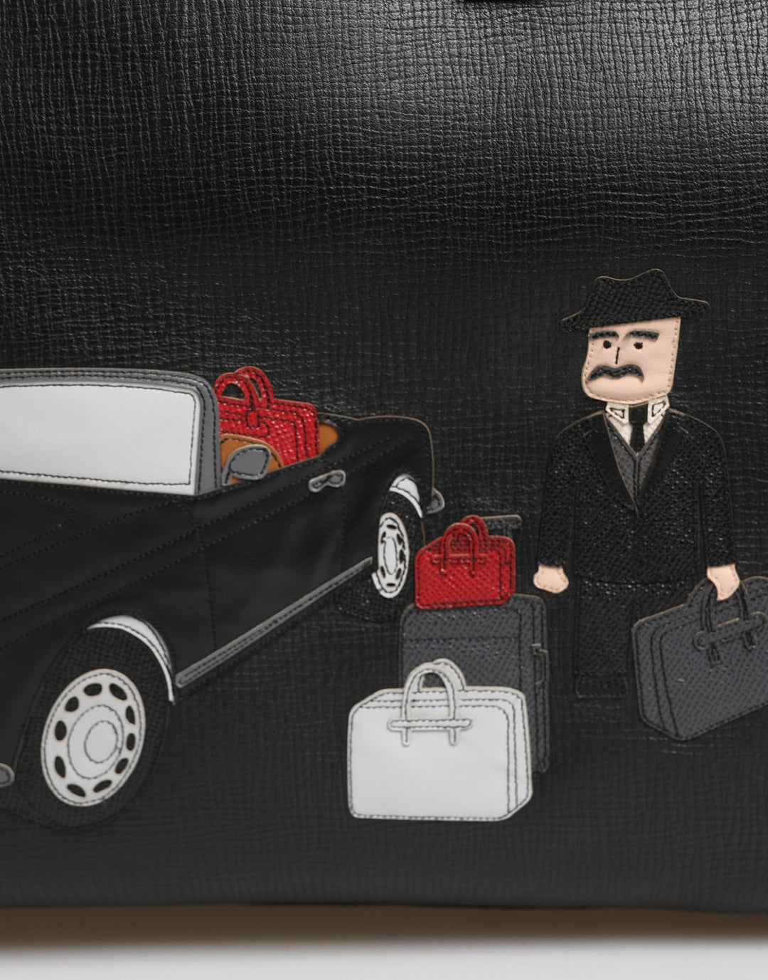 Dolce &amp; Gabbana Black Car Man Applique Leather Weekender Borse Bag