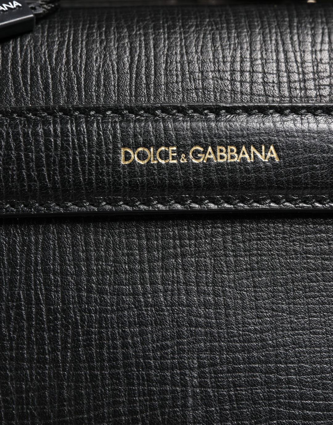 Dolce &amp; Gabbana Black Car Man Applique Leather Weekender Borse Bag