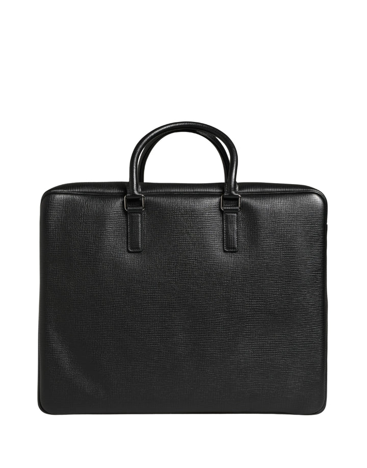 Dolce &amp; Gabbana Black Car Man Applique Leather Weekender Borse Bag