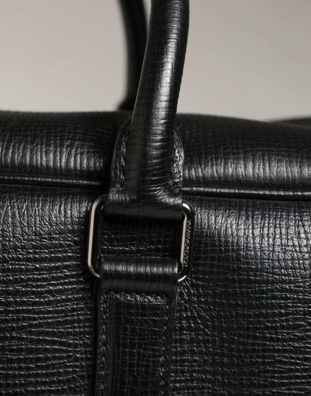 Dolce &amp; Gabbana Black Car Man Applique Leather Weekender Borse Bag