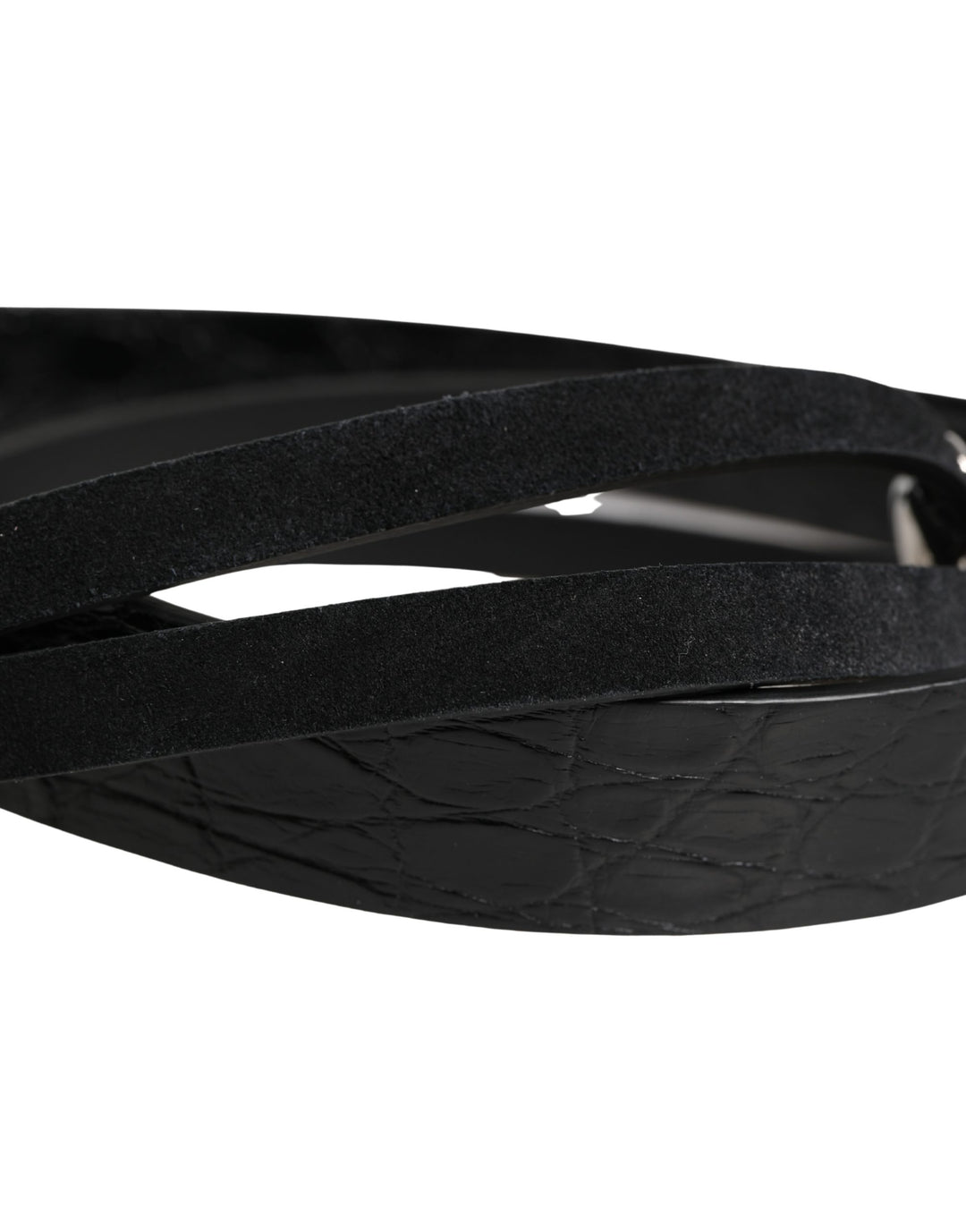 Dolce &amp; Gabbana Black Exotic Leather Silver Metal Buckle Belt