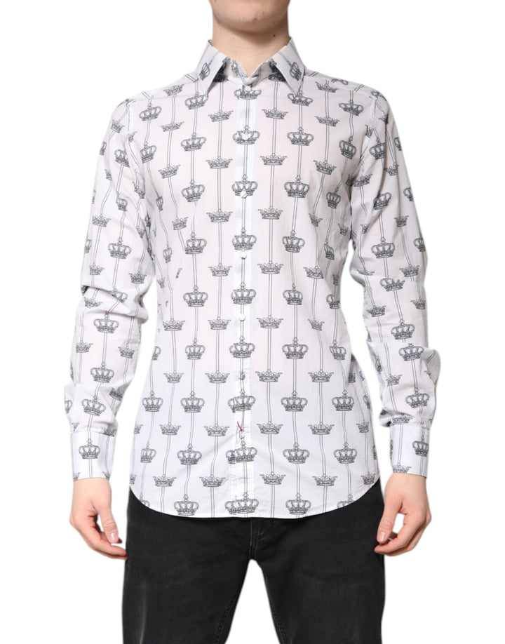 Dolce &amp; Gabbana White GOLD Crown Cotton Dress Formal Shirt