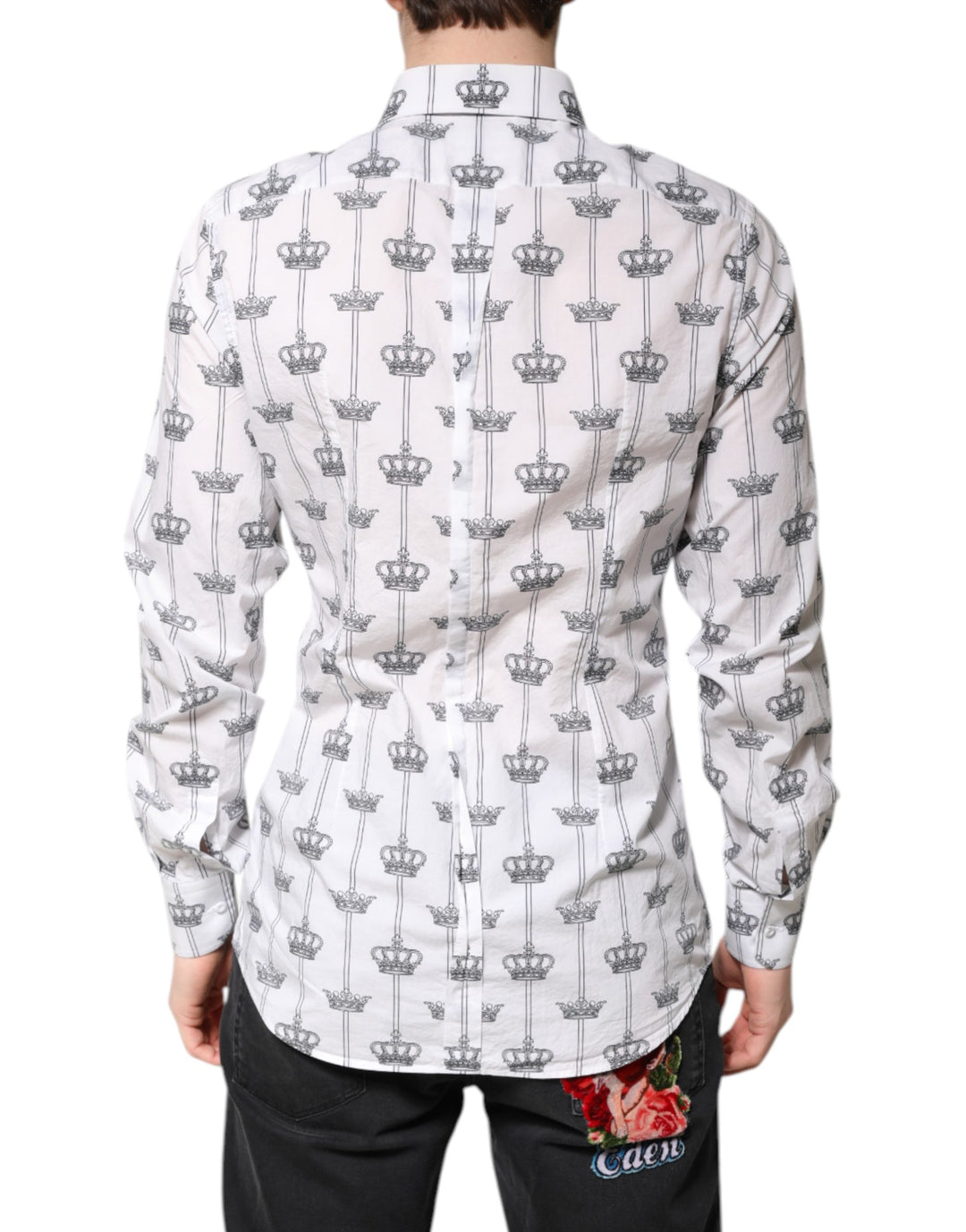 Dolce &amp; Gabbana White GOLD Crown Cotton Dress Formal Shirt