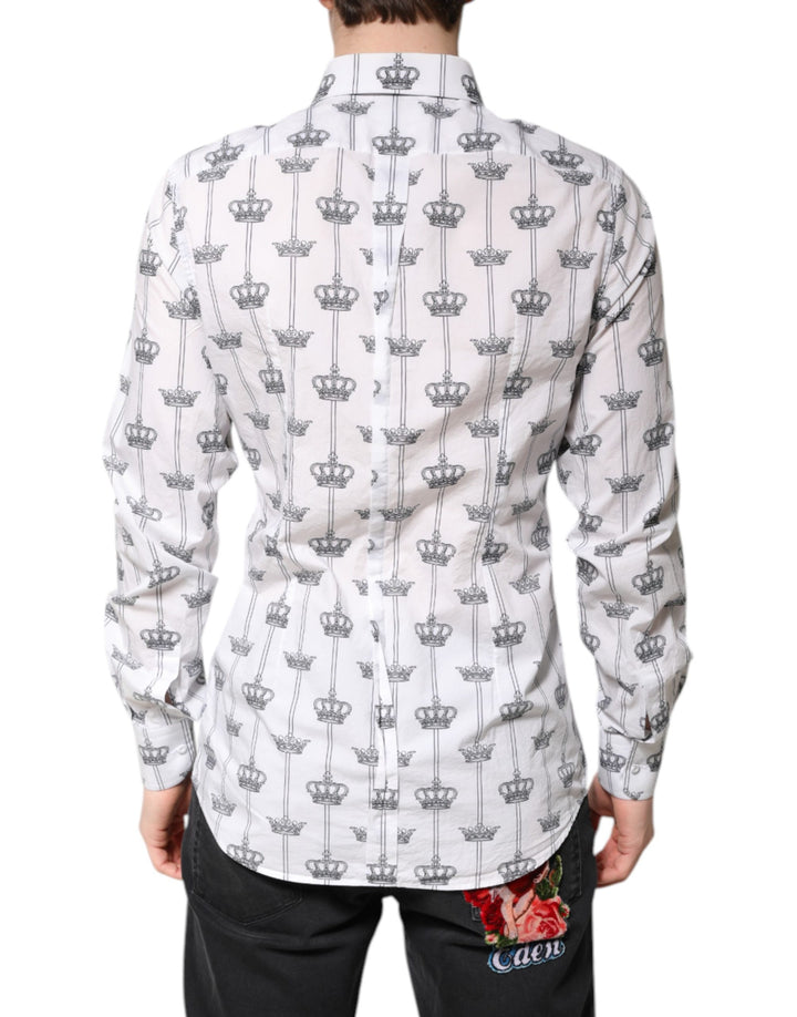 Dolce &amp; Gabbana White GOLD Crown Cotton Dress Formal Shirt