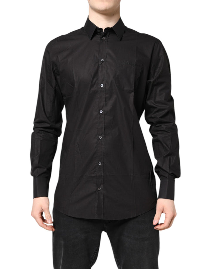 Dolce &amp; Gabbana Black GOLD Cotton Collared Formal Dress Shirt