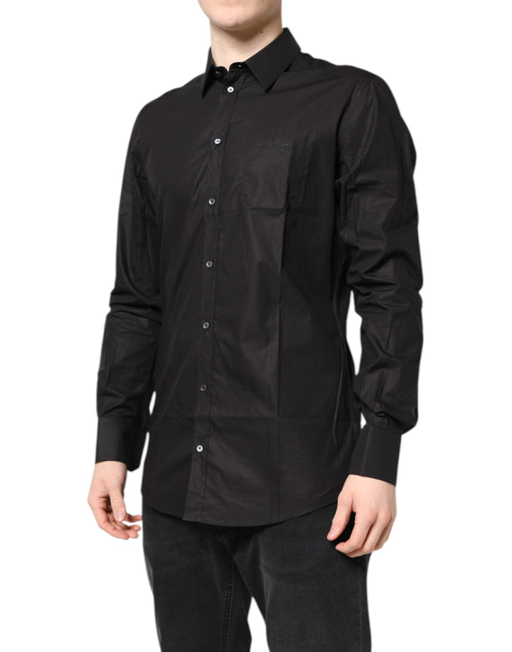Dolce &amp; Gabbana Black GOLD Cotton Collared Formal Dress Shirt