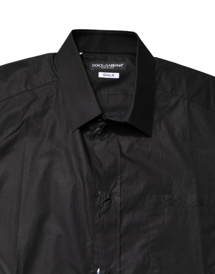 Dolce &amp; Gabbana Black GOLD Cotton Collared Formal Dress Shirt