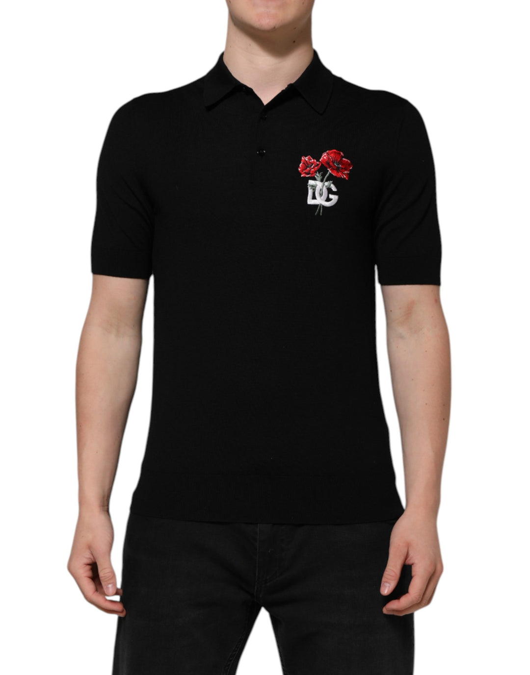 Dolce &amp; Gabbana Black Wool Logo Floral Short Sleeve T-shirt