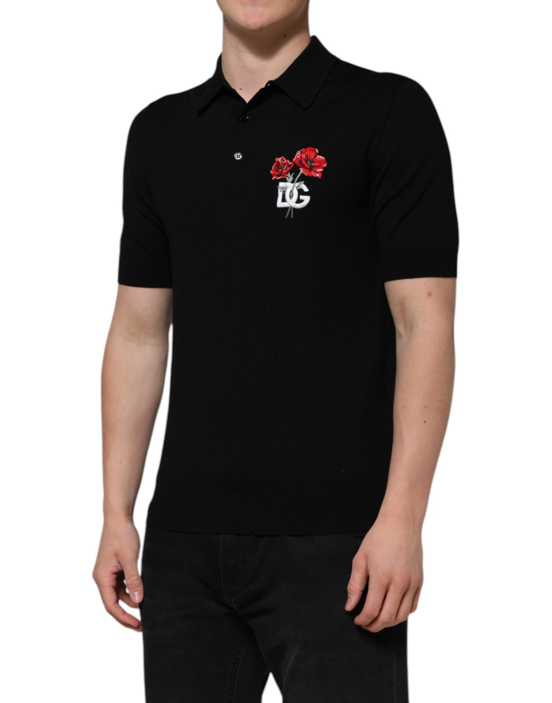 Dolce &amp; Gabbana Black Wool Logo Floral Short Sleeve T-shirt