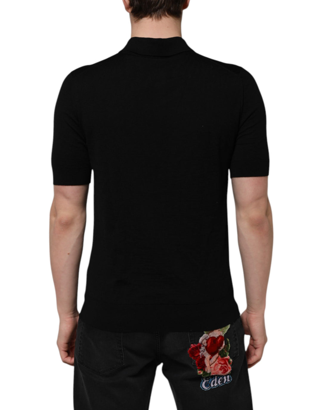 Dolce &amp; Gabbana Black Wool Logo Floral Short Sleeve T-shirt