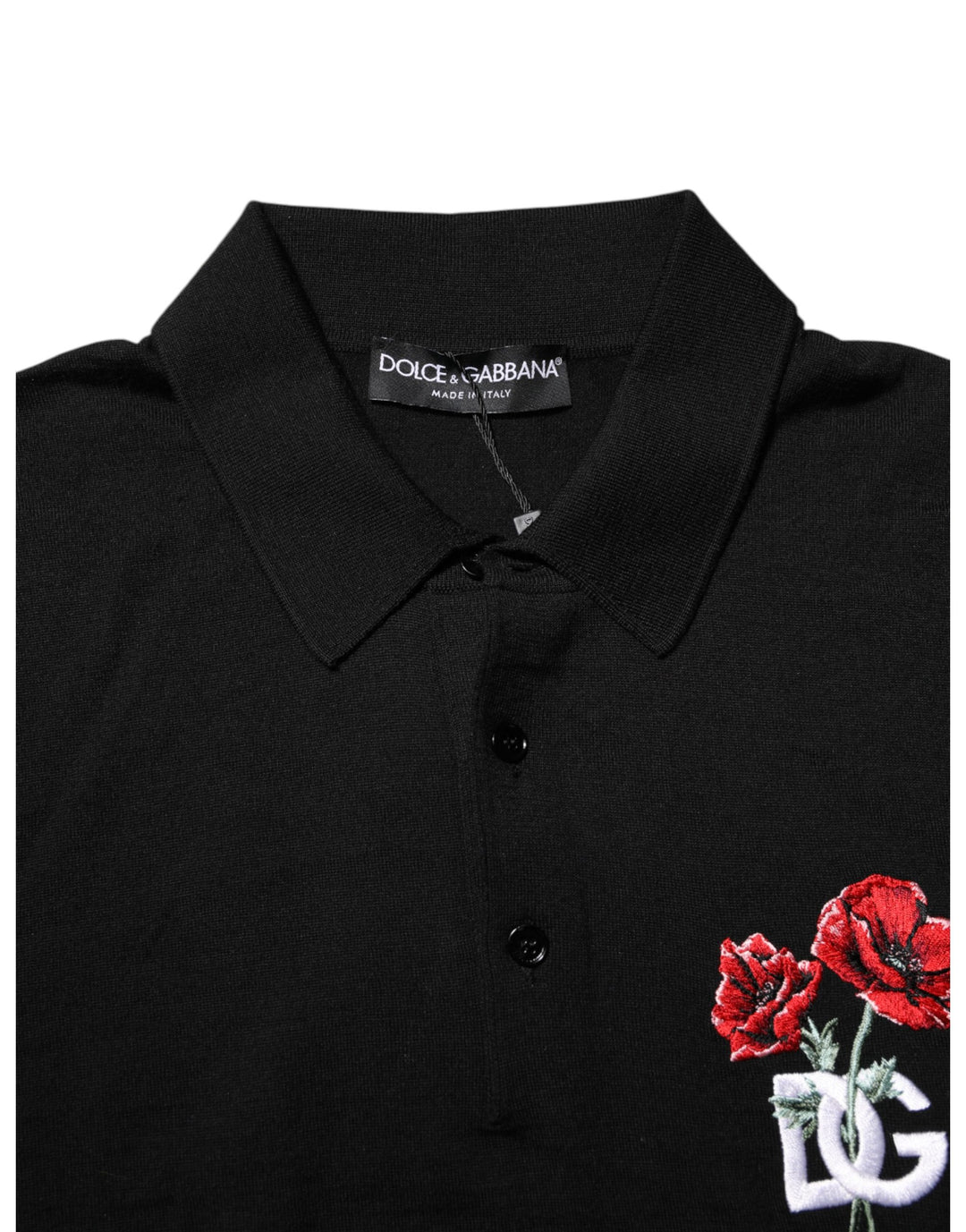 Dolce &amp; Gabbana Black Wool Logo Floral Short Sleeve T-shirt