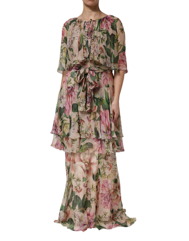 Dolce &amp; Gabbana Multicolor Floral Silk Layered Maxi Dress
