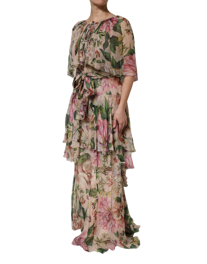 Dolce &amp; Gabbana Multicolor Floral Silk Layered Maxi Dress