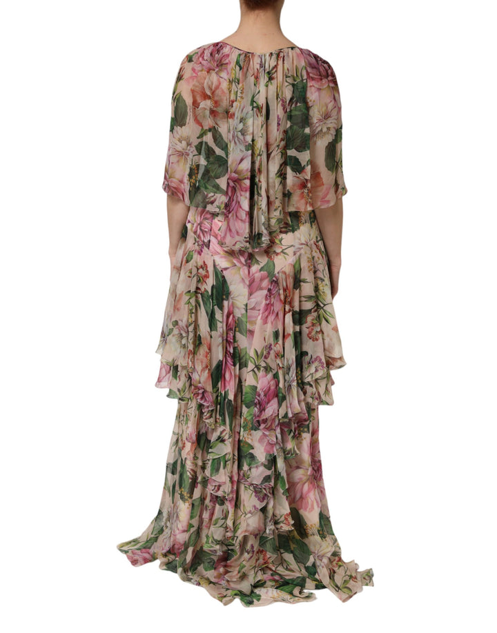 Dolce &amp; Gabbana Multicolor Floral Silk Layered Maxi Dress