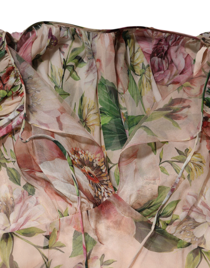 Dolce &amp; Gabbana Multicolor Floral Silk Layered Maxi Dress