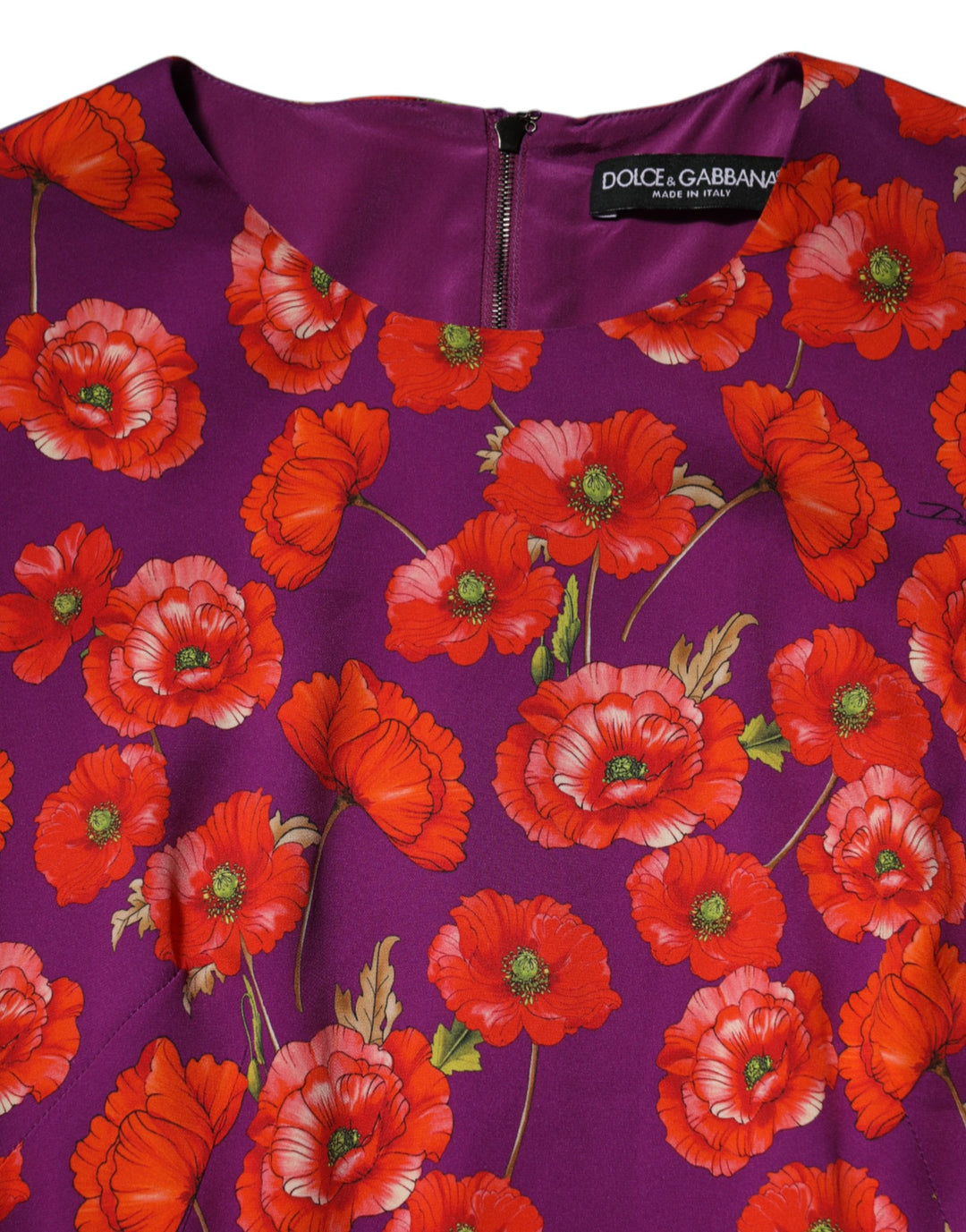 Dolce &amp; Gabbana Purple Silk Floral Print Midi Sheath Dress