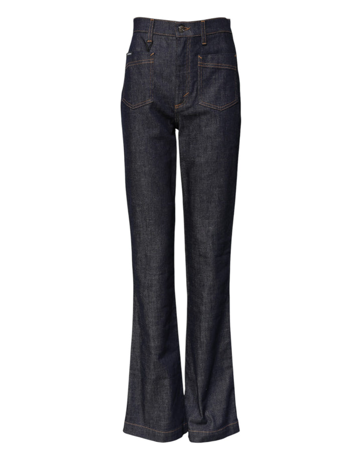 Dolce &amp; Gabbana Dark Blue Cotton Flared Wide Leg Denim Jeans