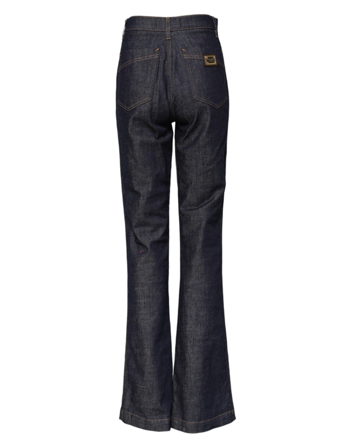 Dolce &amp; Gabbana Dark Blue Cotton Flared Wide Leg Denim Jeans