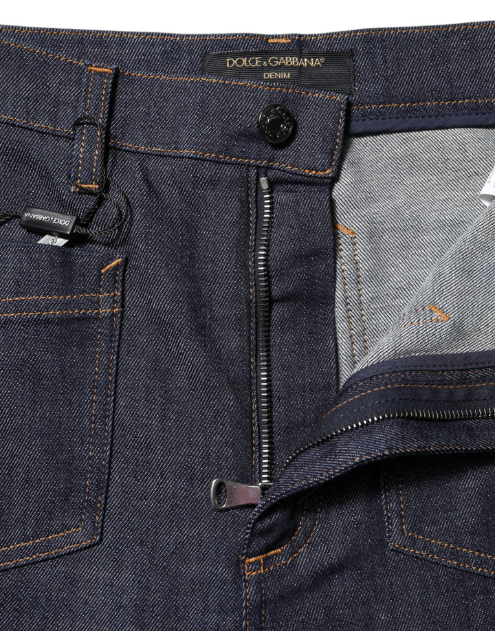 Dolce &amp; Gabbana Dark Blue Cotton Flared Wide Leg Denim Jeans