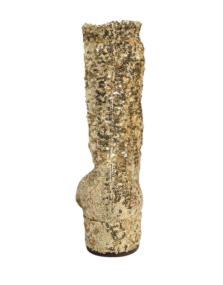 Dolce &amp; Gabbana Gold Sequined Short Boots Stretch Shoes